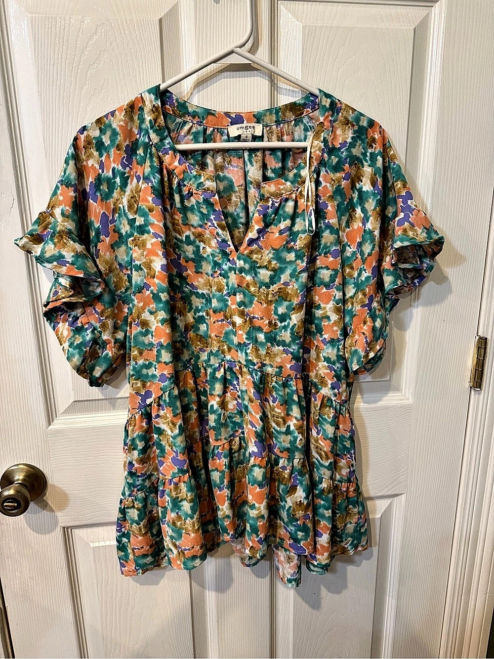 Umgee Floral Mini Dress in Teal & Orange